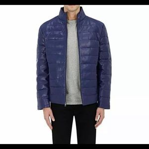 Mens Barneys NY Blue Leather Jacket L $1650